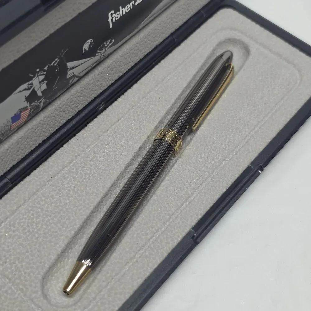 Fisher Original Astronaut Classic Space Pen Gunmetal Gold Tone Rim With Box